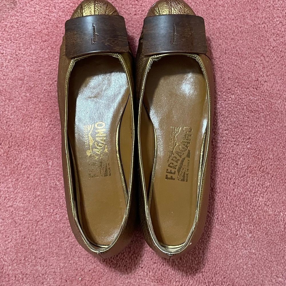 Salvatore Ferragamo Gold Flats